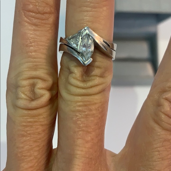 Custom Platinum Matching Diamond Ring Set - Picture 5 of 5